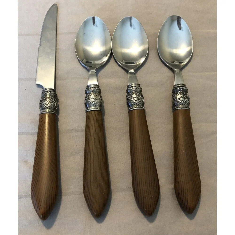 Pioneer Woman Cowgirl Lace 4 Pc Flatware Spoons Knife Lot Brown Stainless